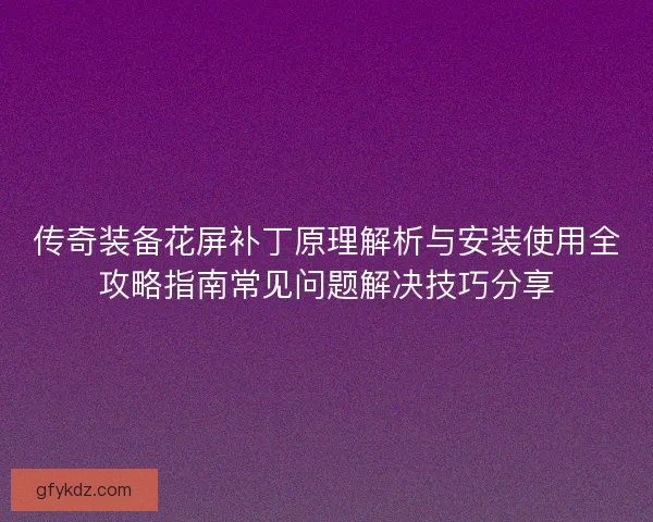传奇装备花屏补丁原理解析与安装使用全攻略指南常见问题解决技巧分享